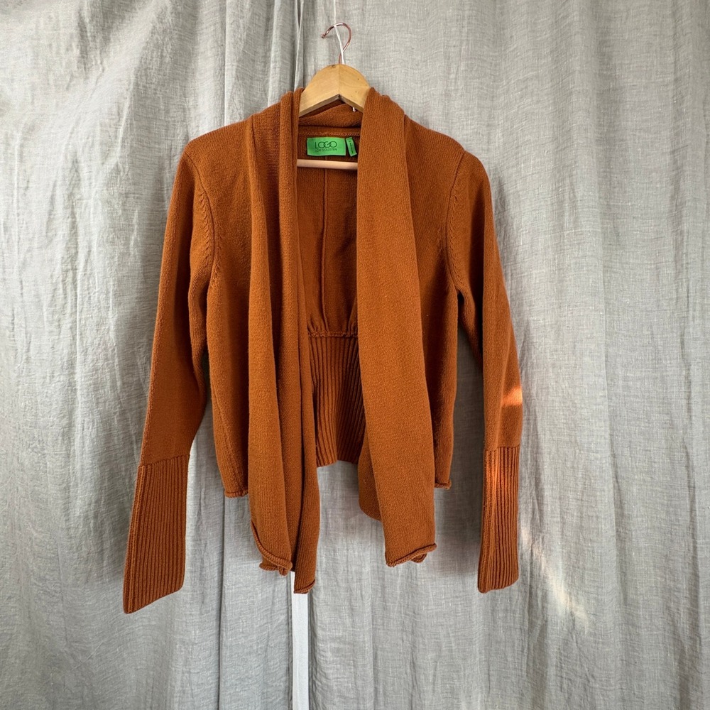LOGO Lori Goldstein Women's Cardigan Rust Orange Open Front Sweater Size M Cozy